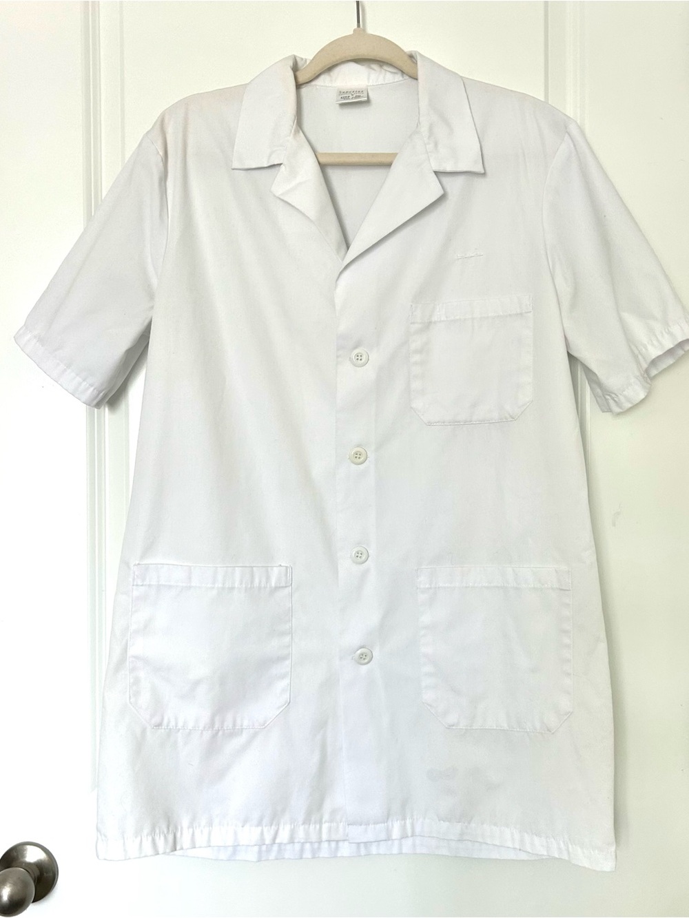 Mens Short Sleeve White Lab Coat M Work Costume Halloween Cosplay Doctor Dentist